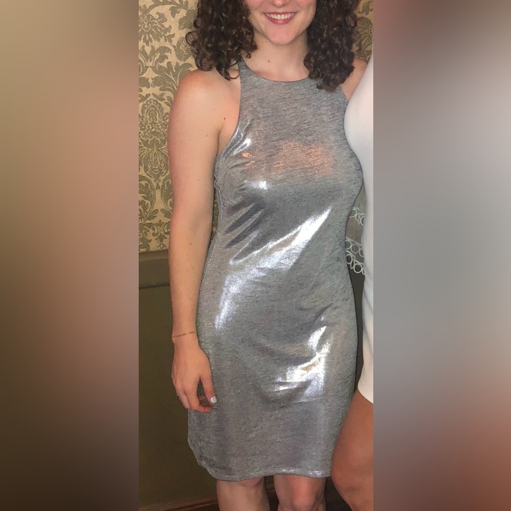 Women’s dress: White House Black Market Metallic silver